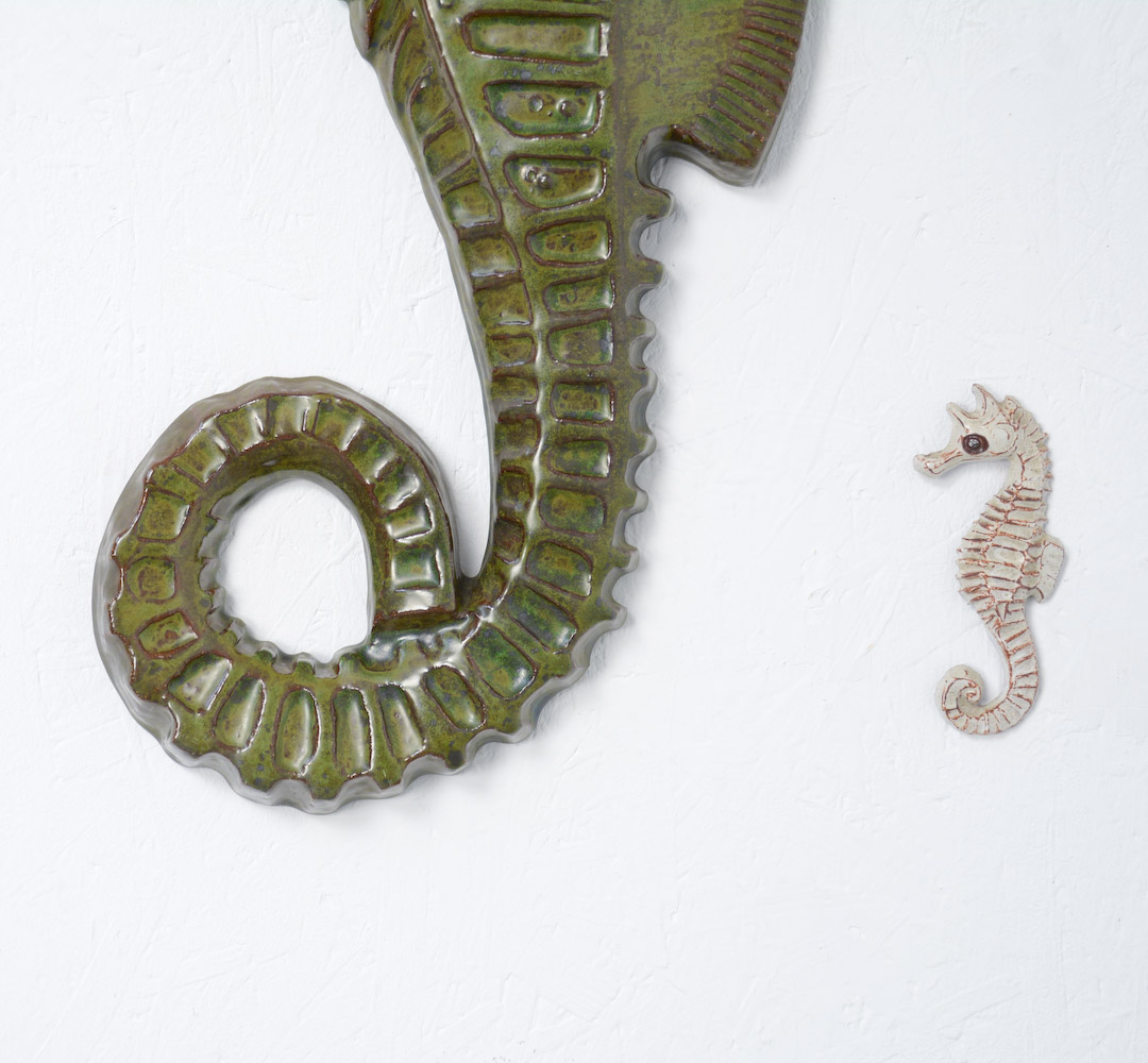 Set of 3 Seahorse Ceramic Wall Sculptures by Amphora