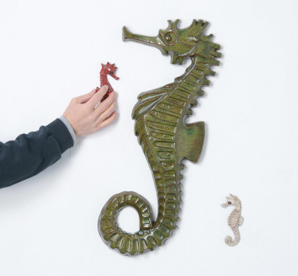Set of 3 Seahorse Ceramic Wall Sculptures by Amphora