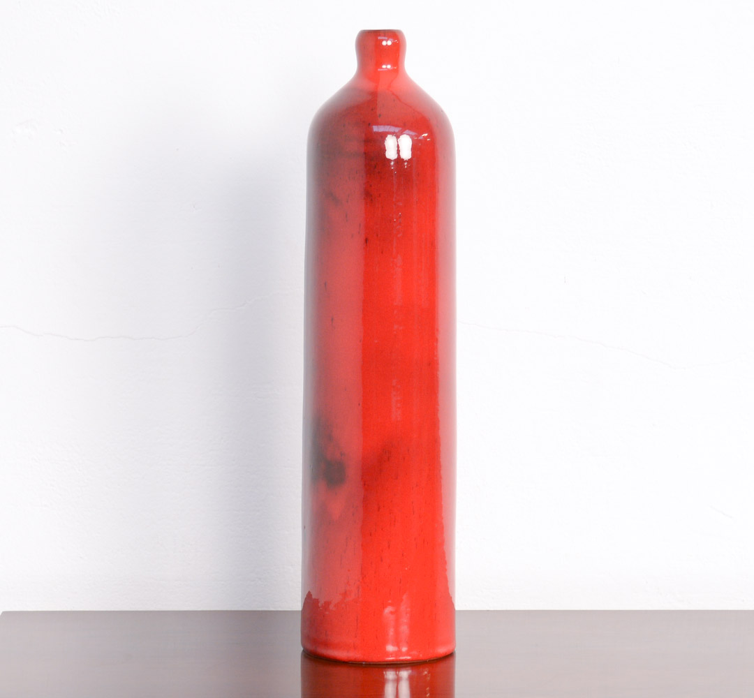Red Ceramic Bottle-Shaped Vase by Perignem