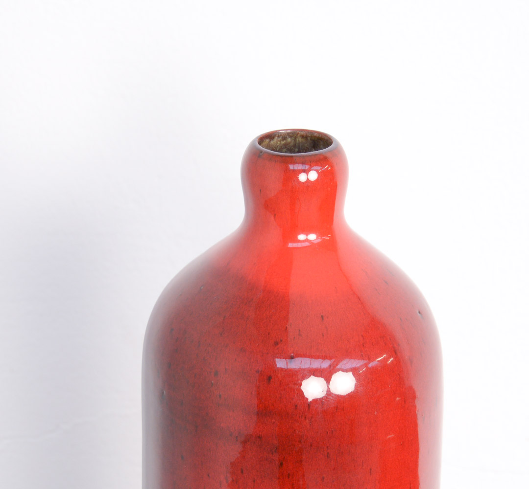 Red Ceramic Bottle-Shaped Vase by Perignem