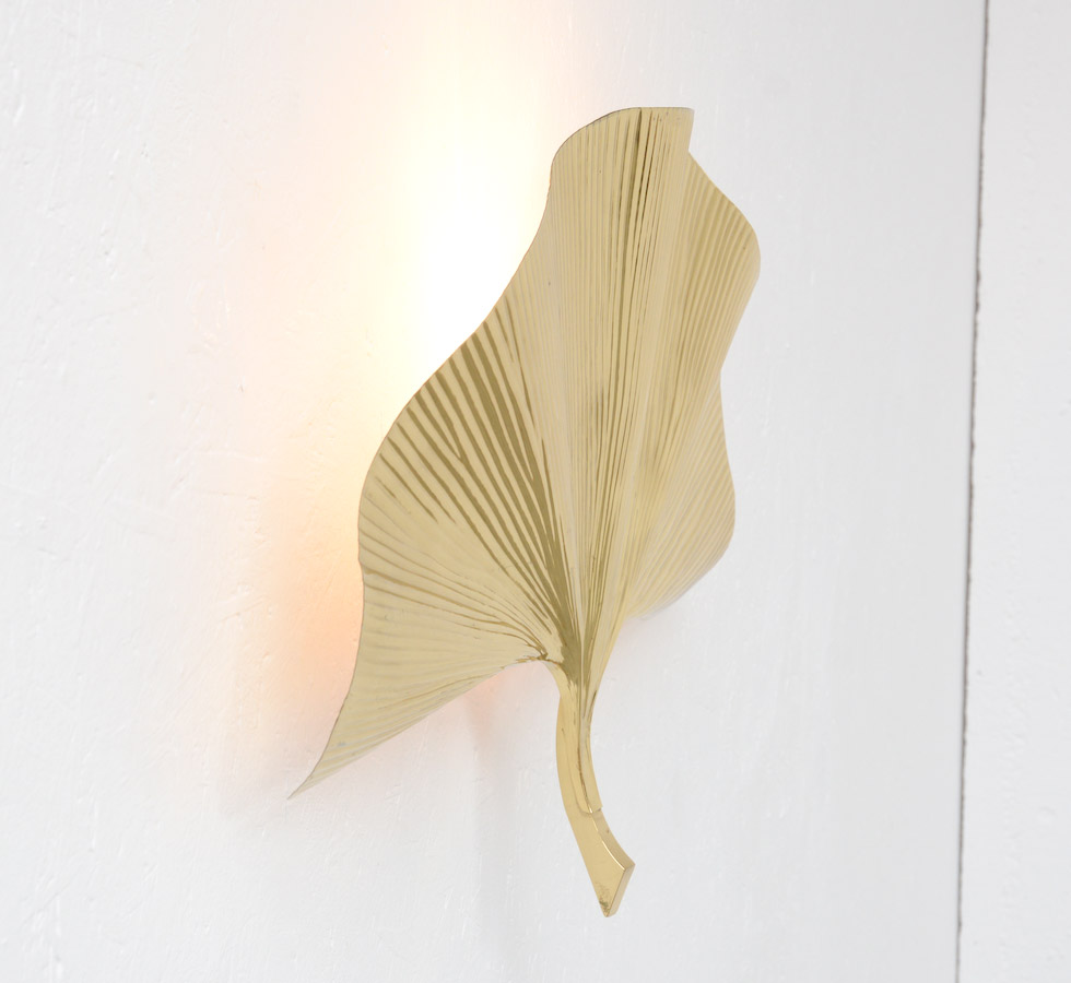 Brass Ginkgo Leaf Wall Lamp by Carlo Giorgi for Bottega Gadda