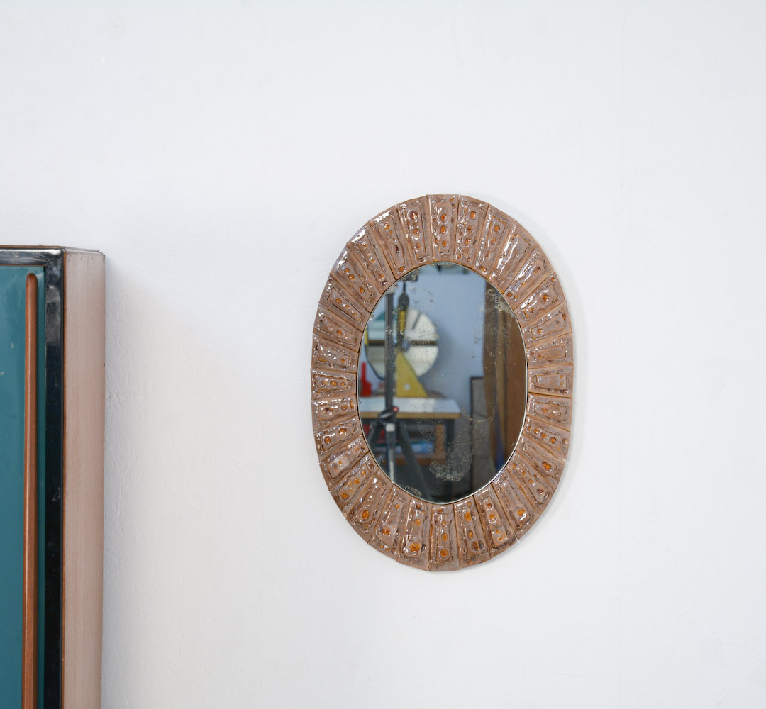 Oval Ceramic Tile Mirror by Guy Trévoux