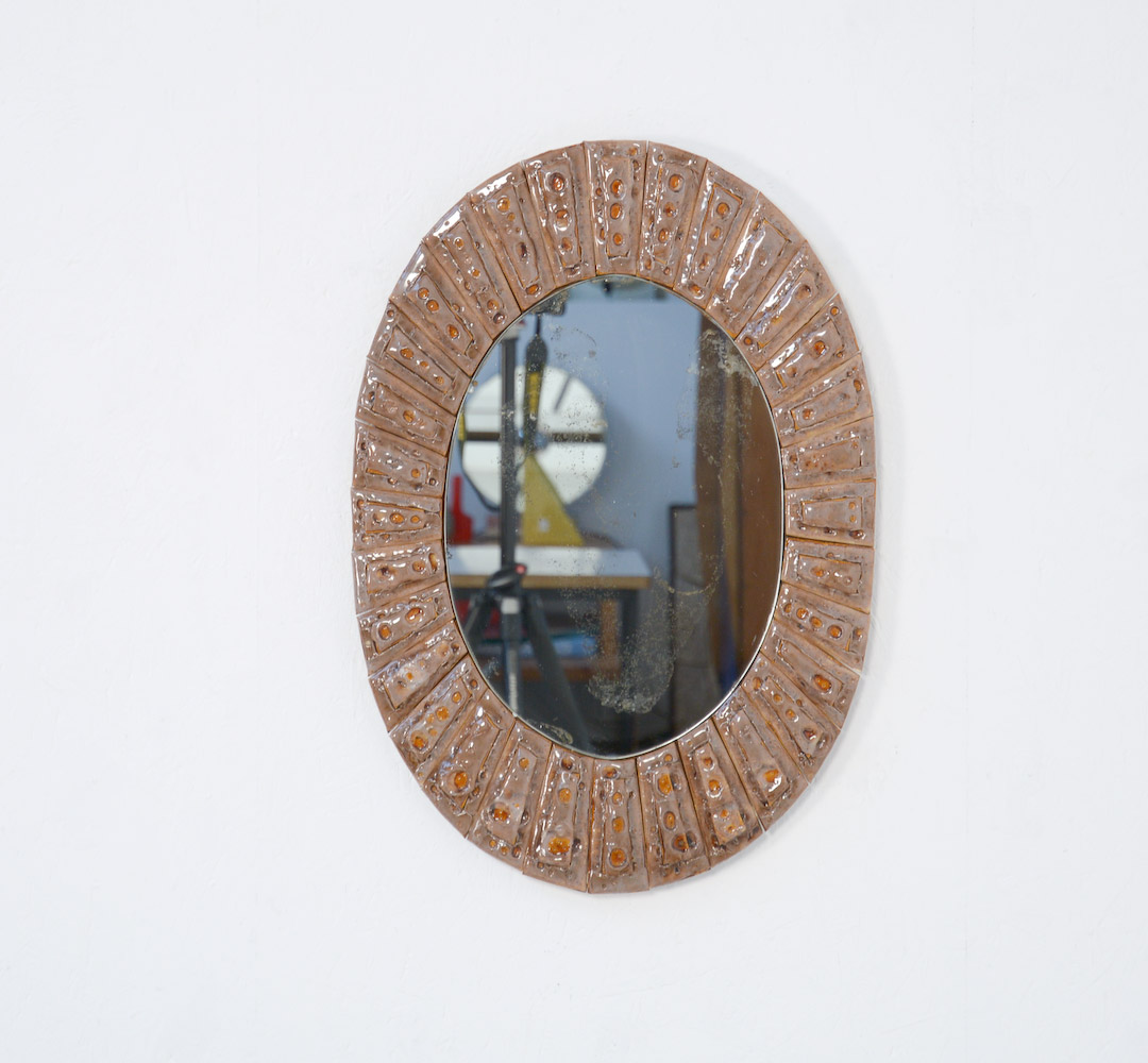 Oval Ceramic Tile Mirror by Guy Trévoux