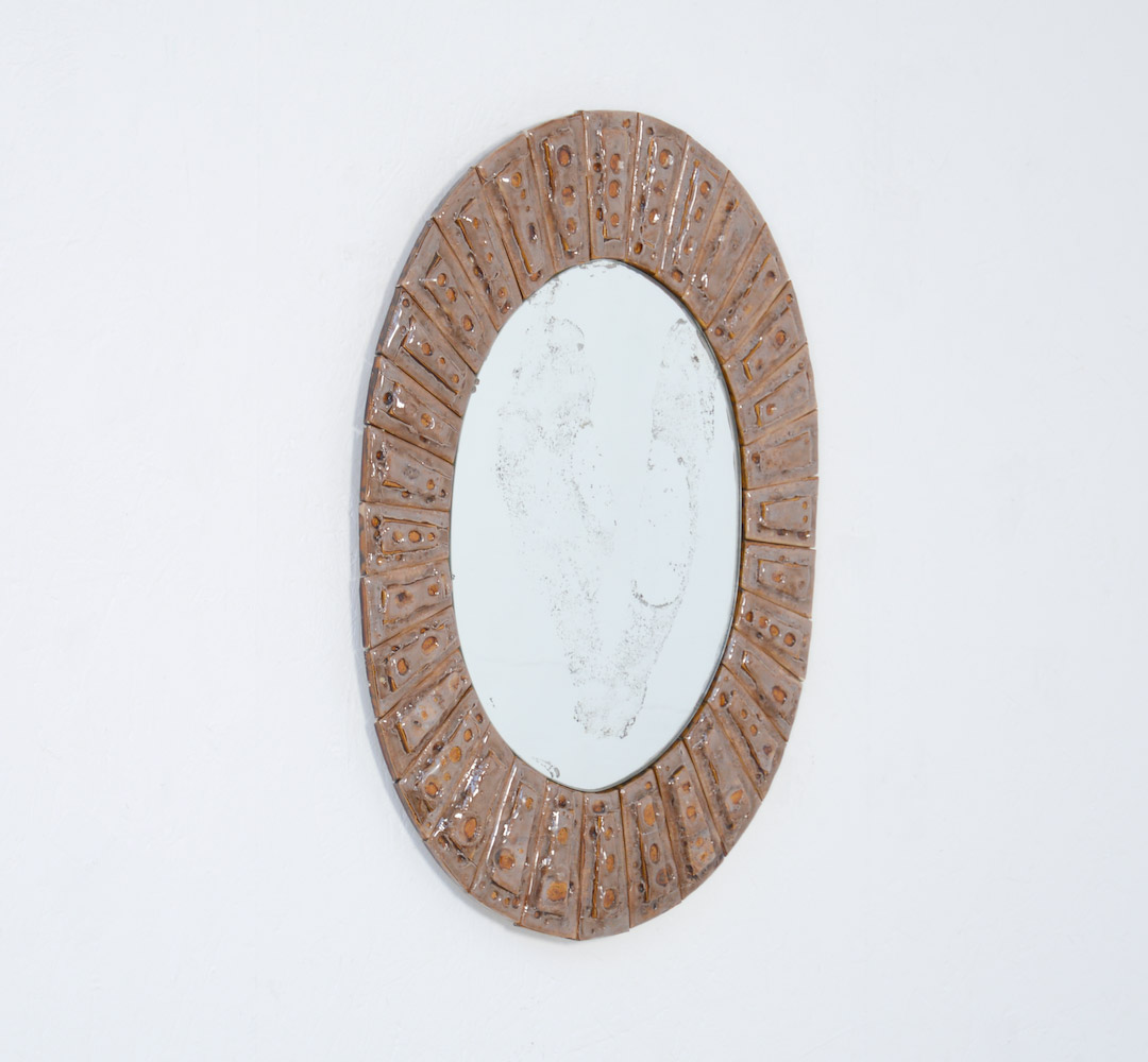 Oval Ceramic Tile Mirror by Guy Trévoux