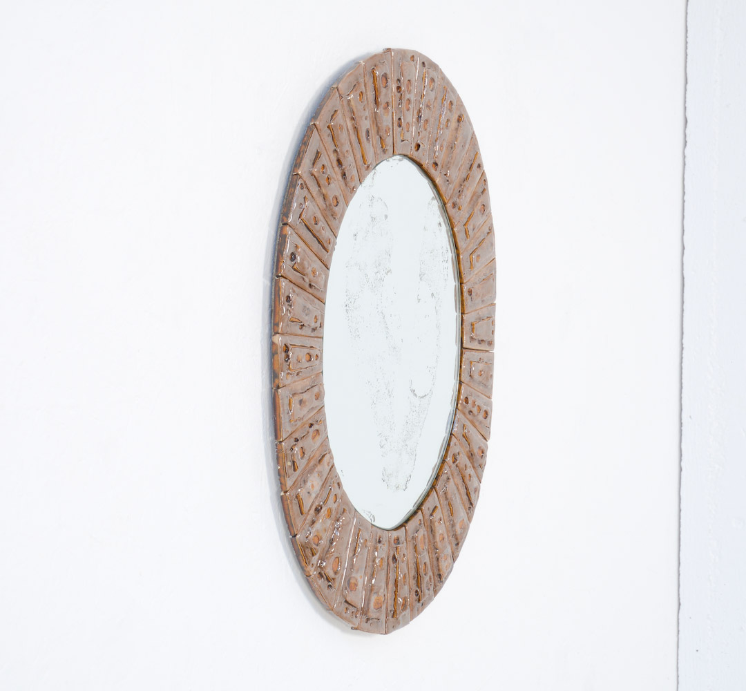 Oval Ceramic Tile Mirror by Guy Trévoux Vintage Design Point