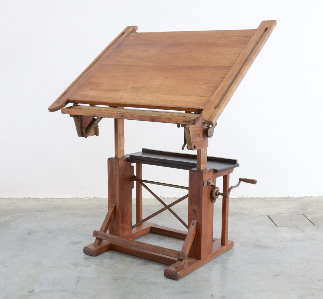 Impressive Industrial Wooden Drafting Table - Vintage Design Point