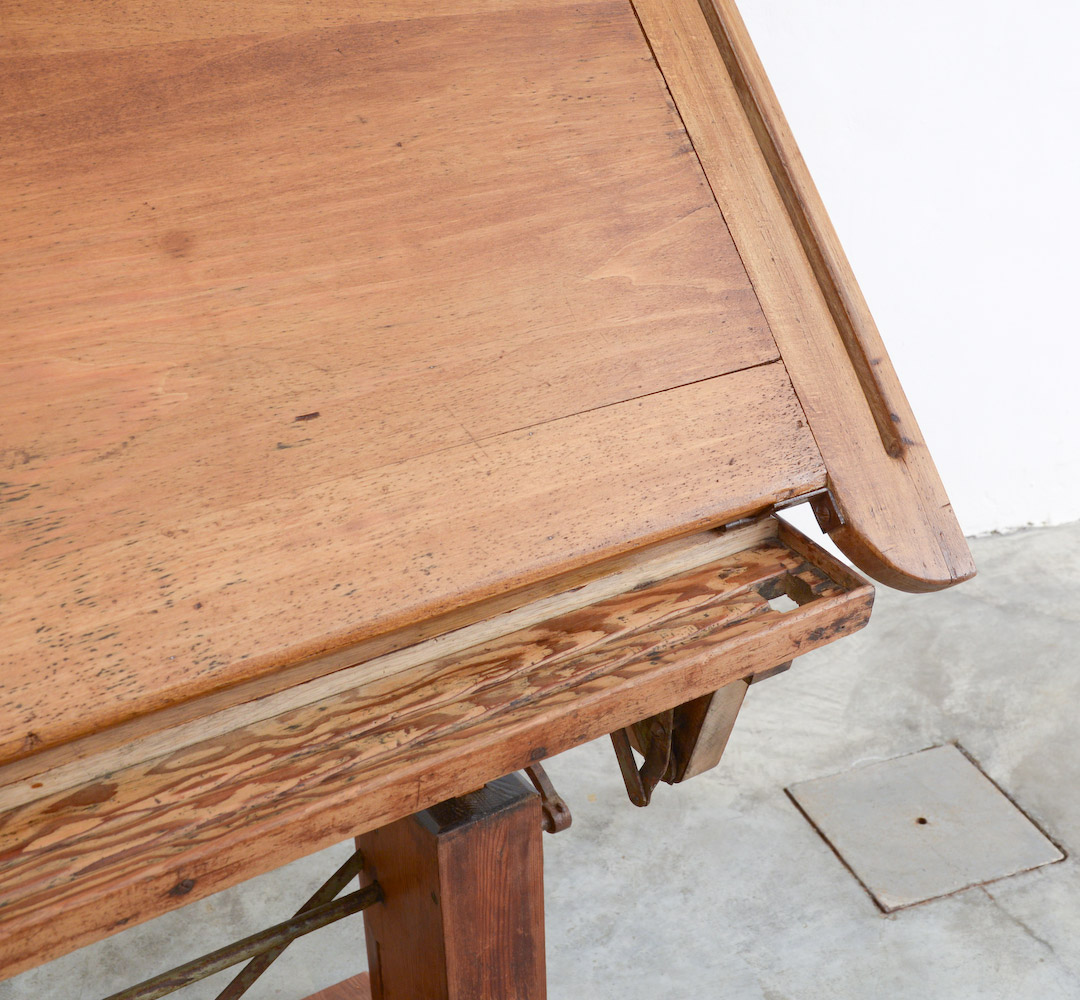 Impressive Industrial Wooden Drafting Table