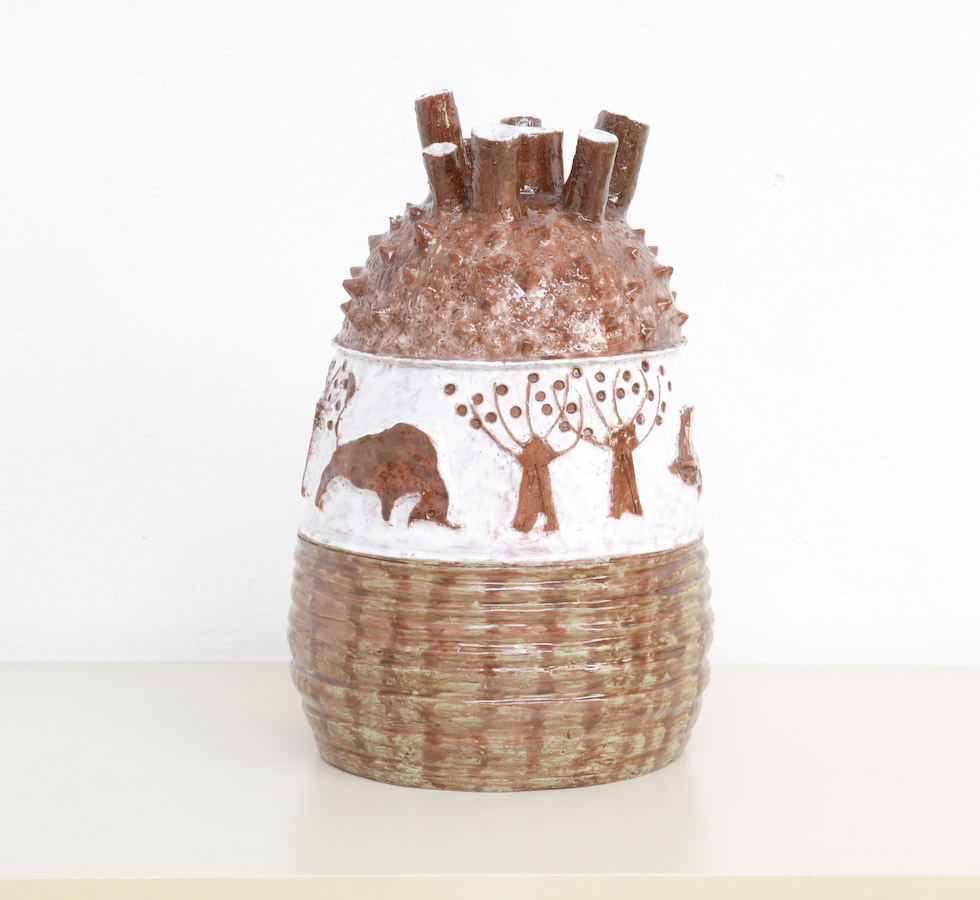 1960s Impressive Ceramic Vase with Bucolic Landscape