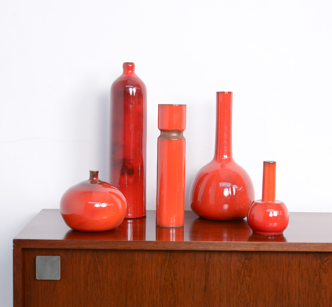 Red Ceramic Bottle-Shaped Vase by Perignem