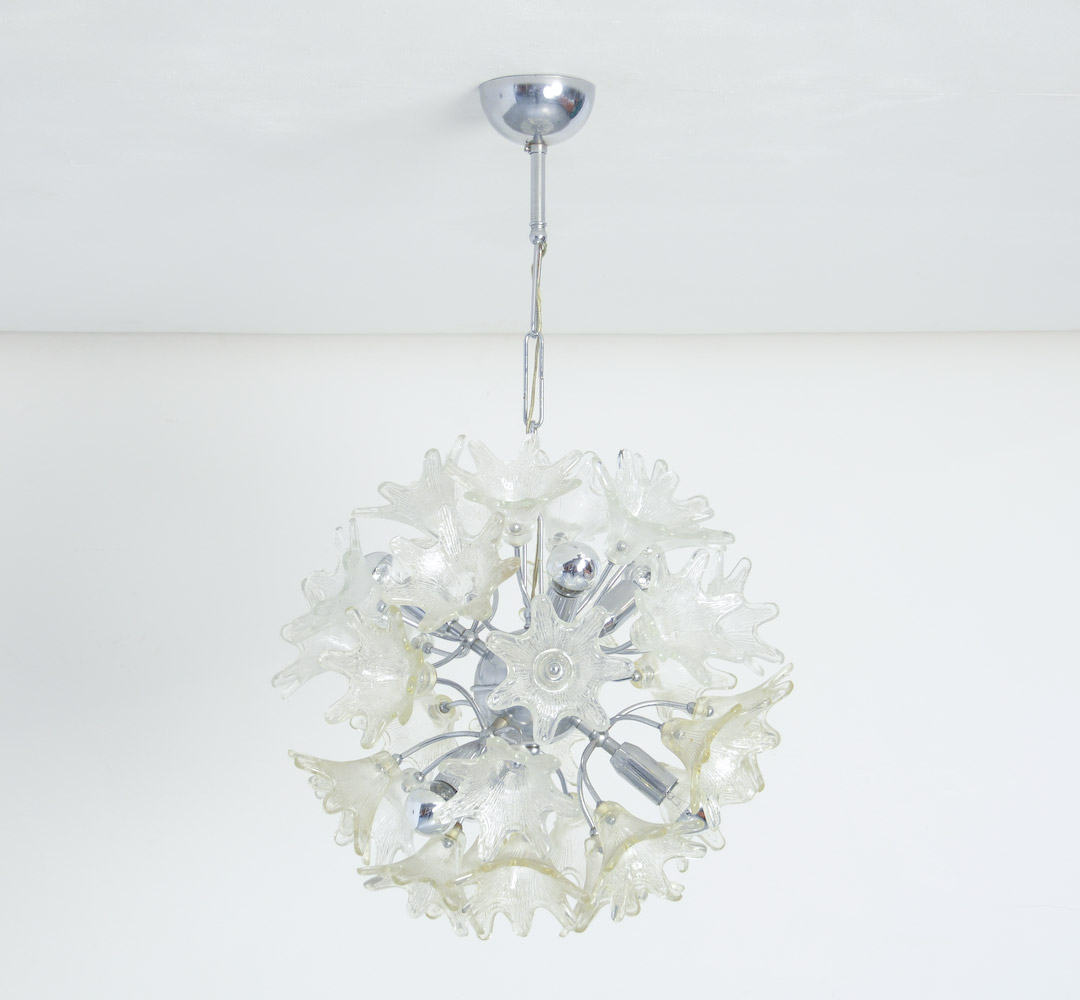1960s Sputnik Chandelier with Glass Floral Shades