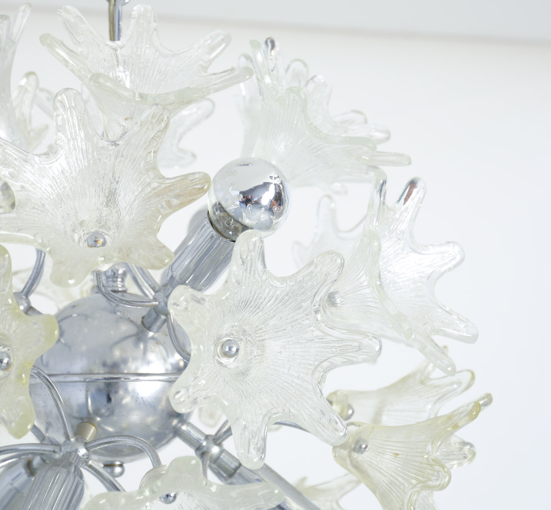 1960s Sputnik Chandelier with Glass Floral Shades