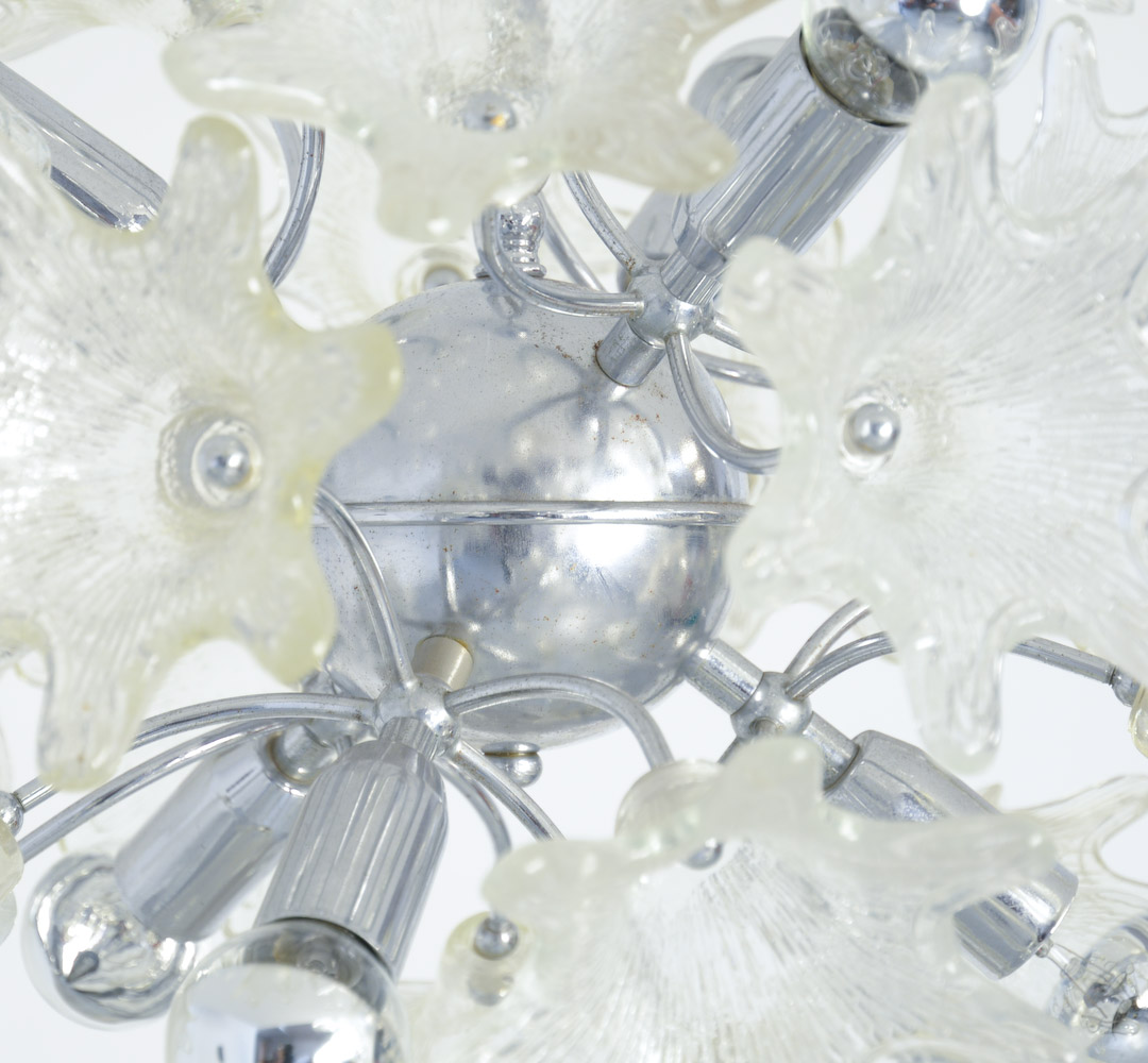 1960s Sputnik Chandelier with Glass Floral Shades