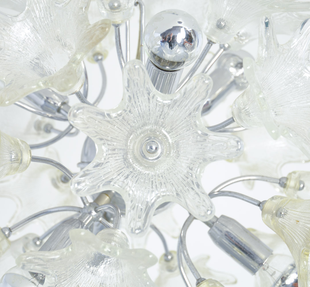 1960s Sputnik Chandelier with Glass Floral Shades