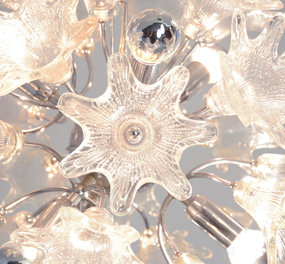 1960s Sputnik Chandelier with Glass Floral Shades