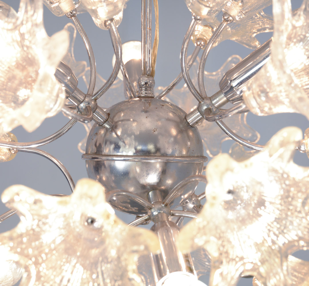 1960s Sputnik Chandelier with Glass Floral Shades