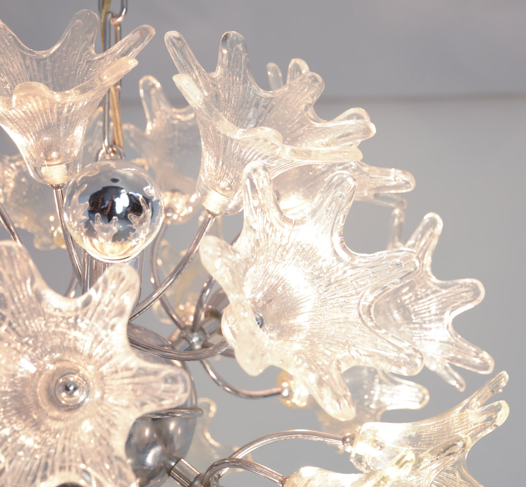 1960s Sputnik Chandelier with Glass Floral Shades