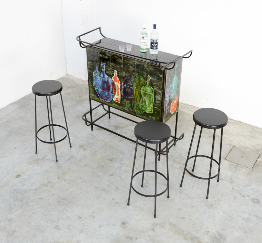 Rare Dry Bar with Bar Stools by Roger Capron