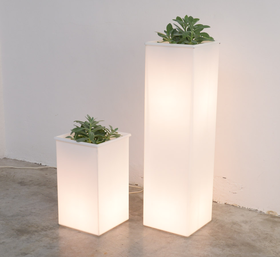 Pair of White Perspex Lighted Plant Pots, 1970s