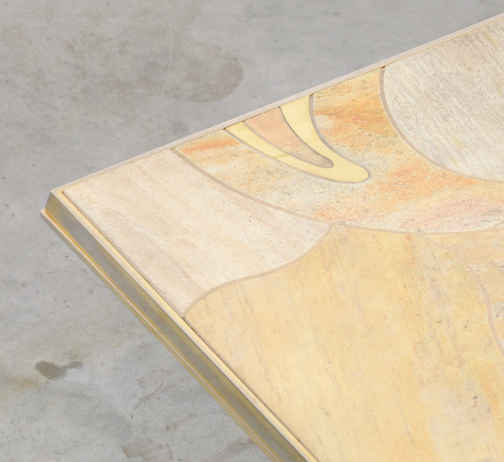 Brass and Stone Coffee Table for Fedam attr. to Paul Kingma