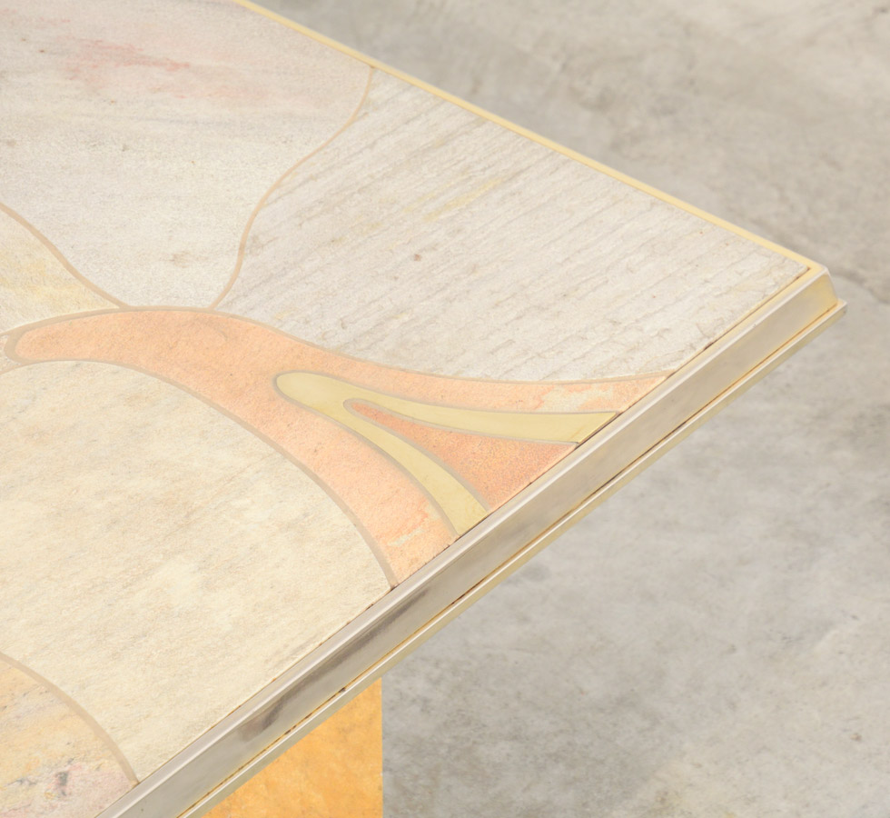 Brass and Stone Coffee Table for Fedam attr. to Paul Kingma