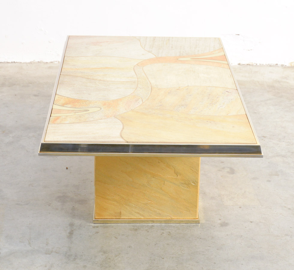 Brass and Stone Coffee Table for Fedam attr. to Paul Kingma