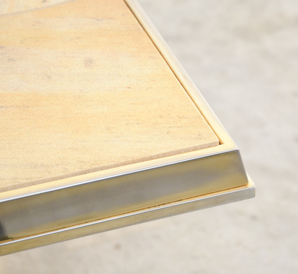 Brass and Stone Coffee Table for Fedam attr. to Paul Kingma