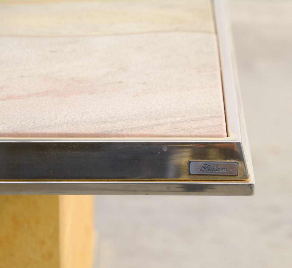 Brass and Stone Coffee Table for Fedam attr. to Paul Kingma