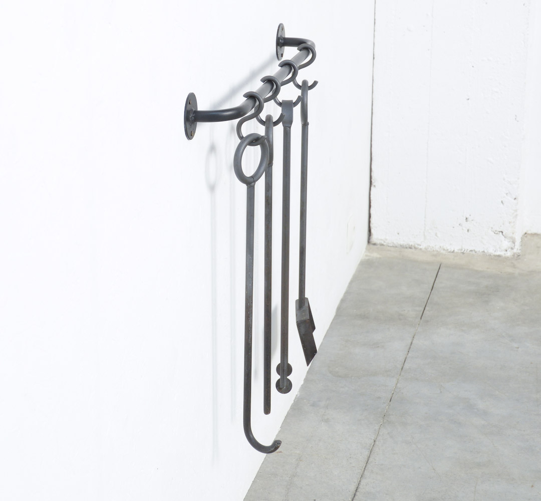 Brutalist Cast Iron Fire Set