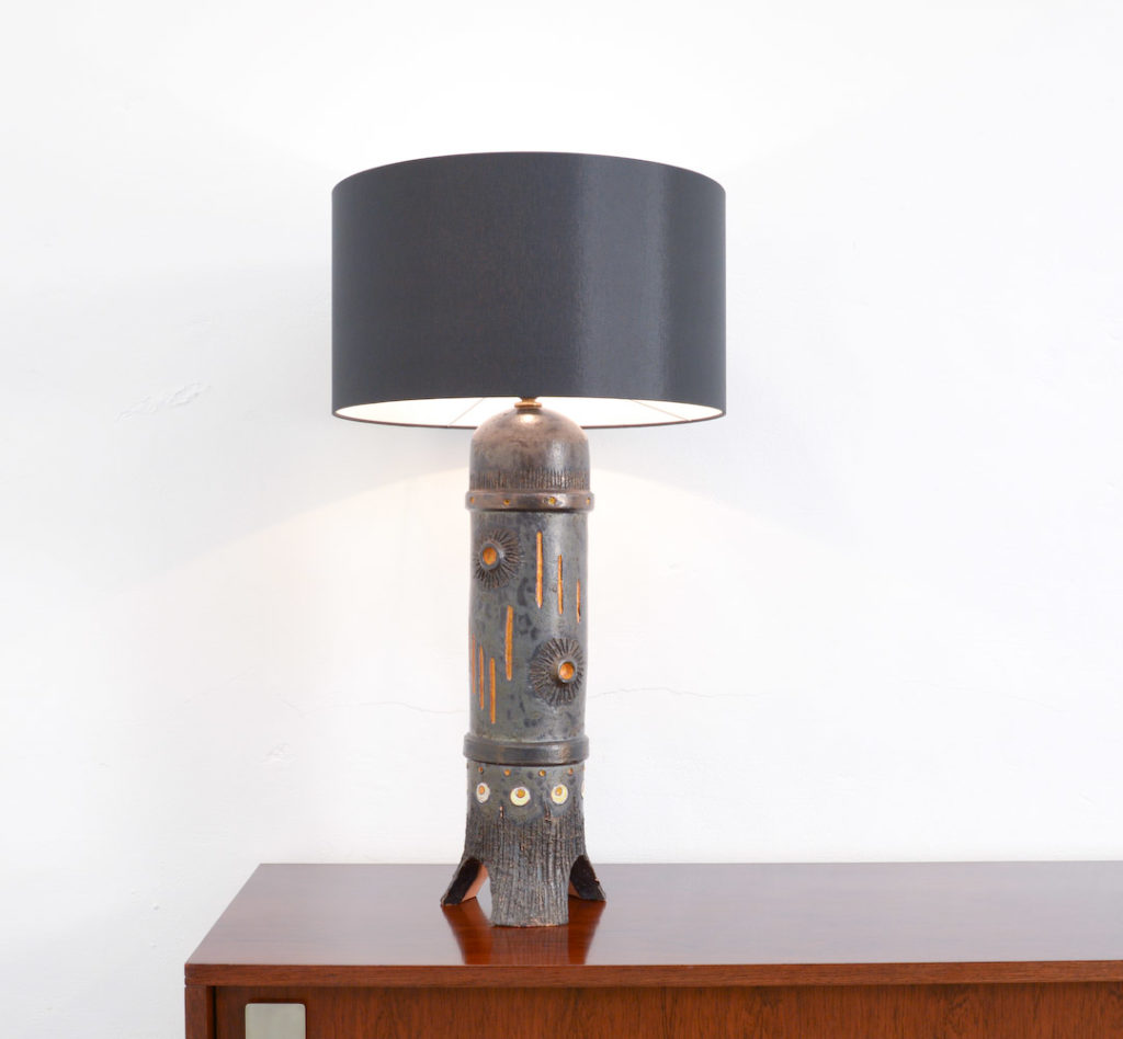 Large Black Ceramic Table Lamp by Baudouin Monteyne