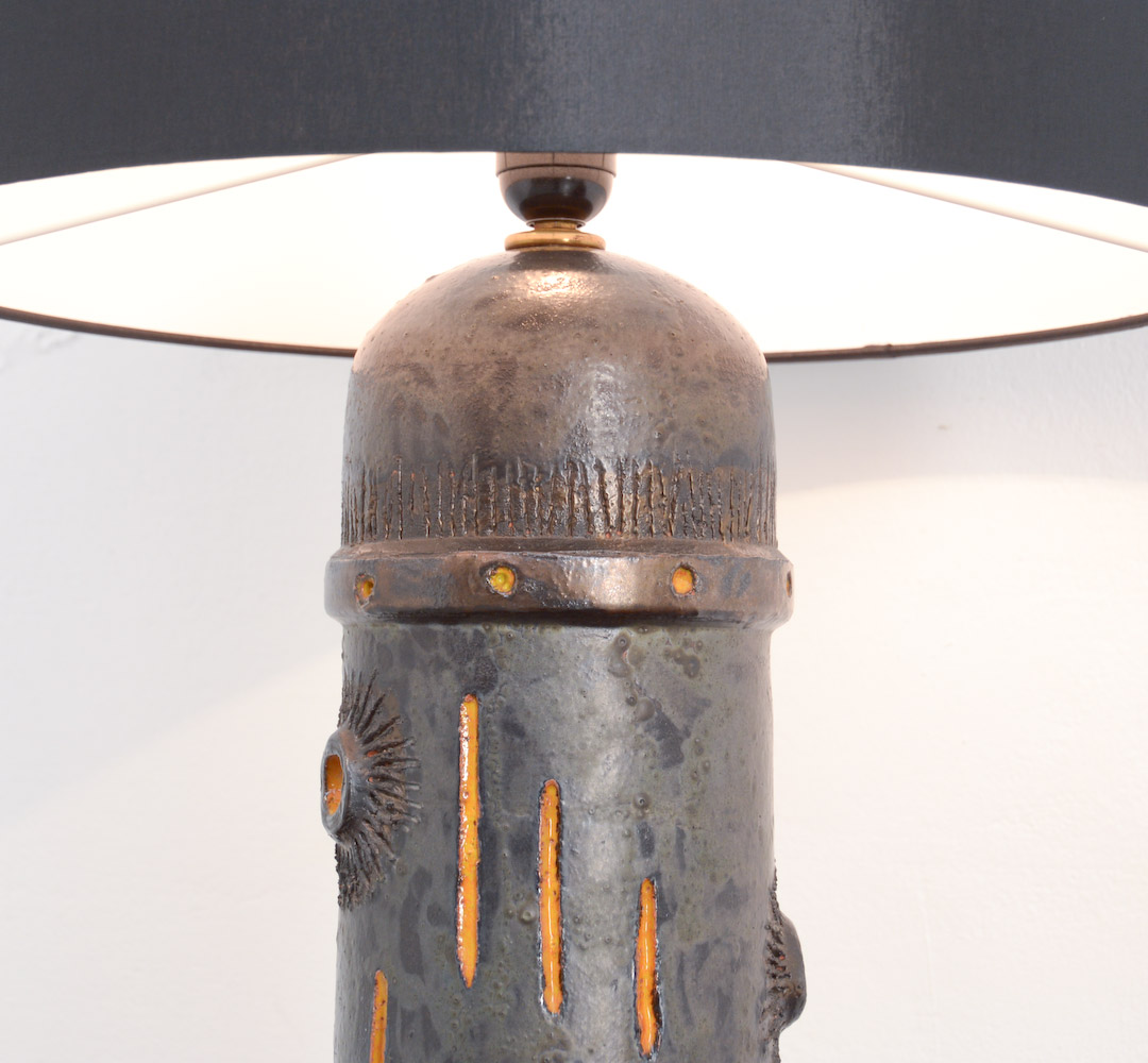 Large Black Ceramic Table Lamp by Baudouin Monteyne