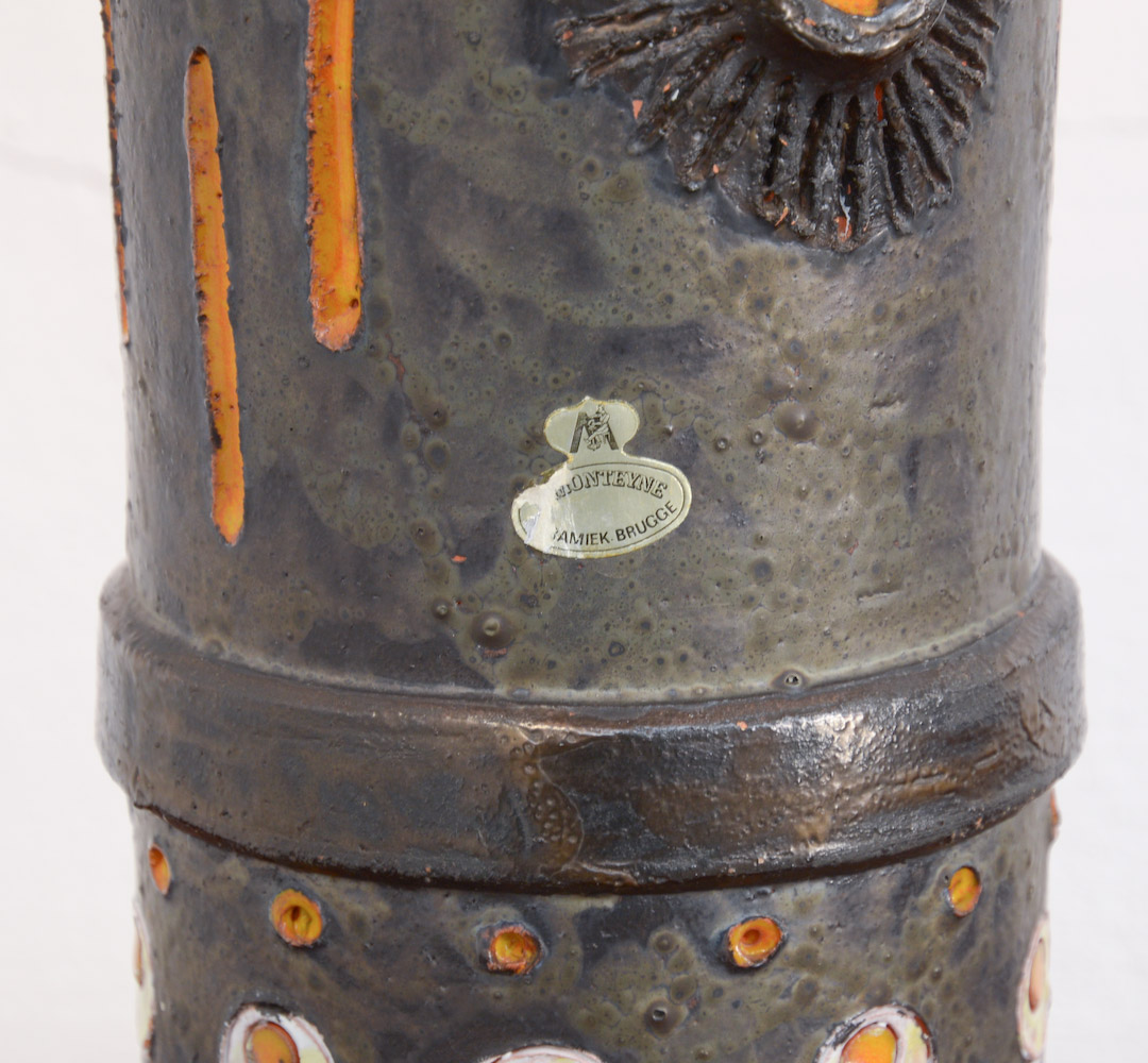 Large Black Ceramic Table Lamp by Baudouin Monteyne