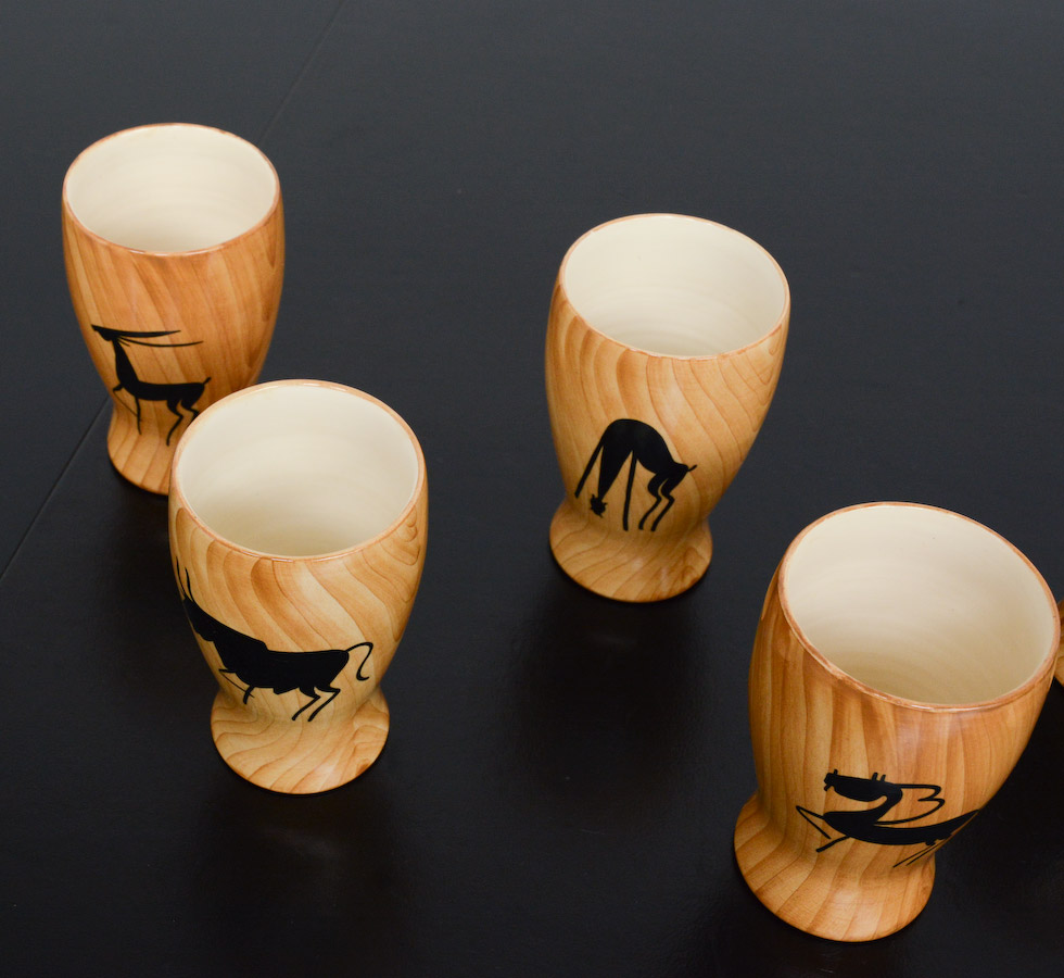‘Faux bois’ Ceramic Set by Grandjean Jourdan for Vallauris