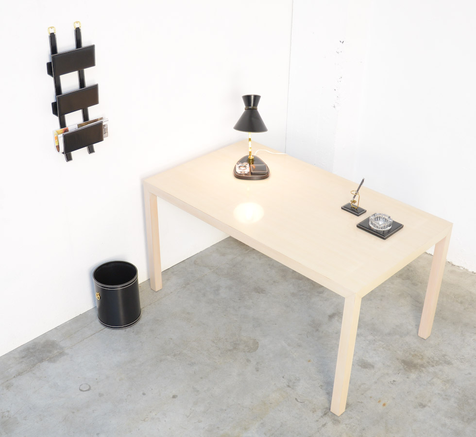 Luxurious Black Leather Desk Set attributed to Jacques Adnet