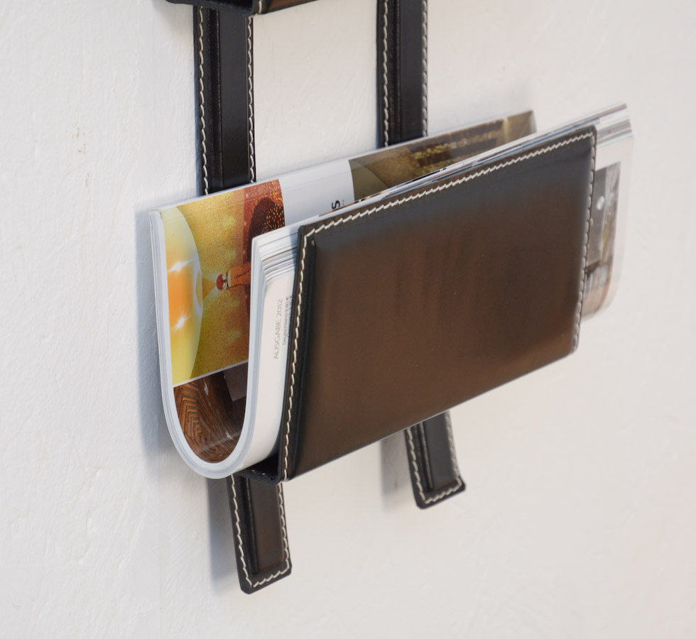 Luxurious Black Leather Desk Set attributed to Jacques Adnet