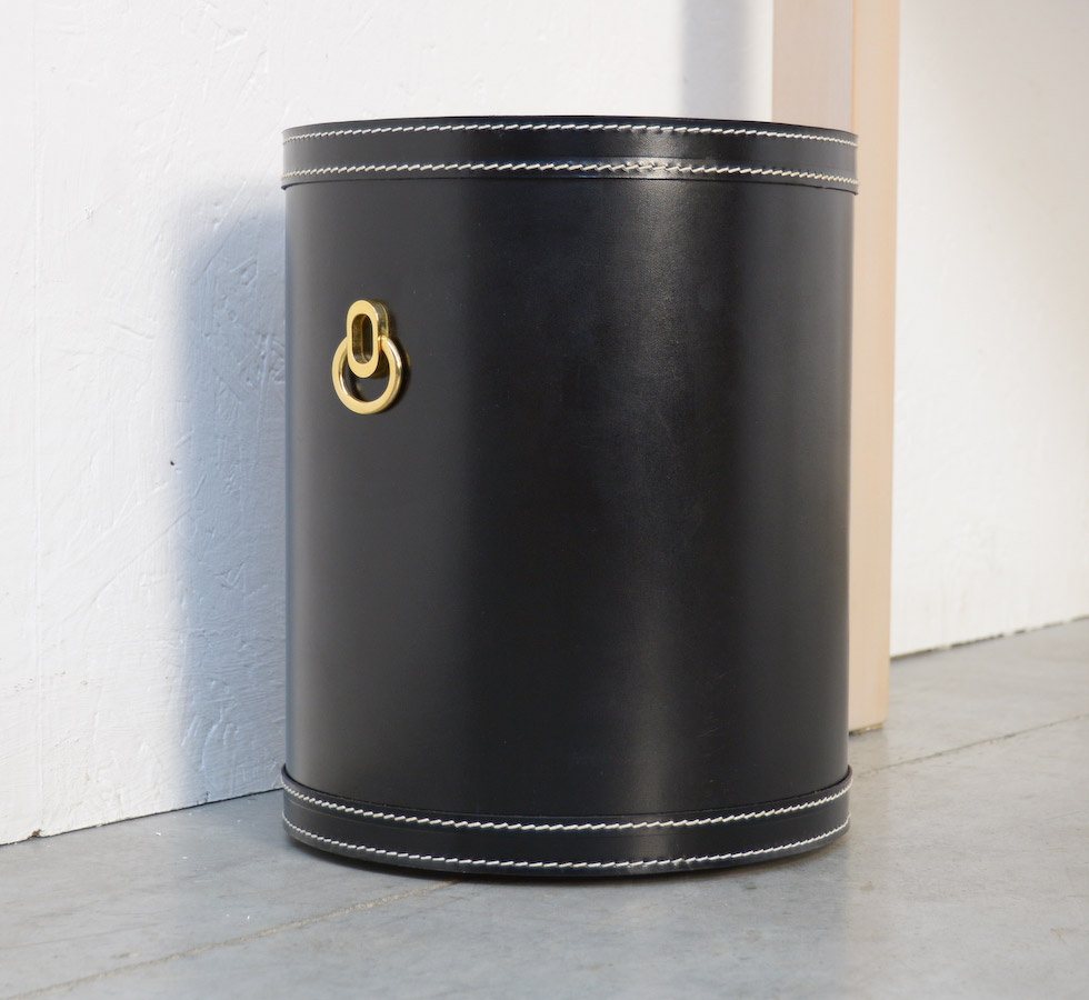 Luxurious Black Leather Desk Set attributed to Jacques Adnet