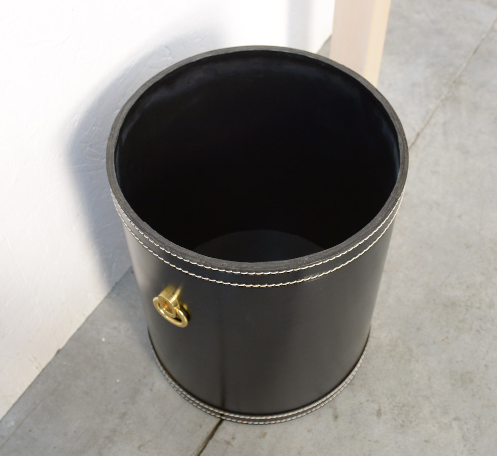 Luxurious Black Leather Desk Set attributed to Jacques Adnet