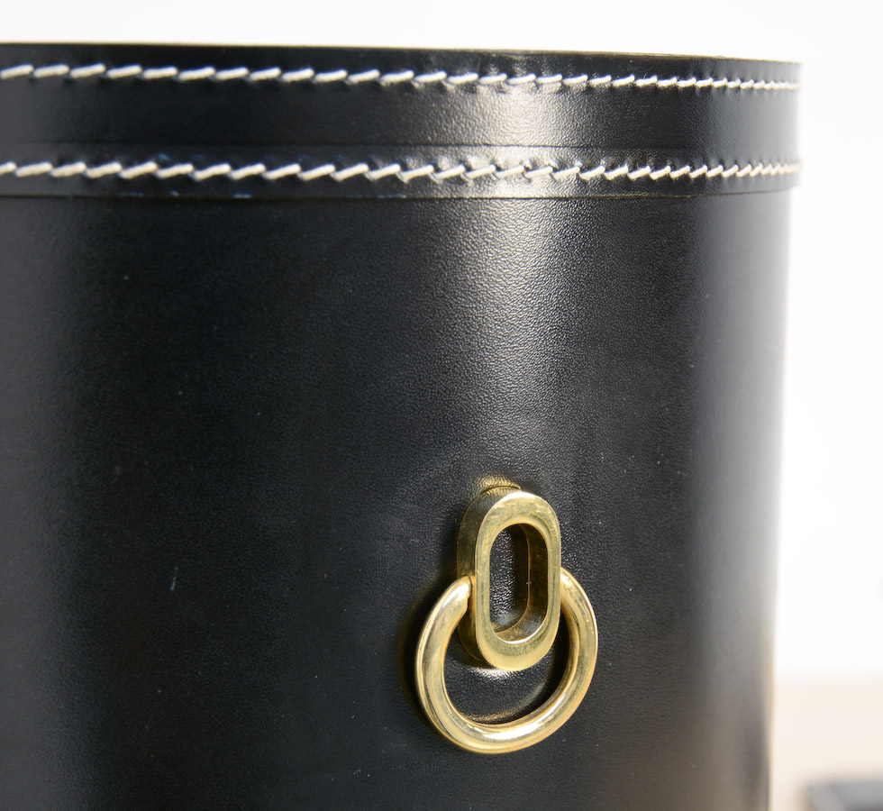 Luxurious Black Leather Desk Set attributed to Jacques Adnet