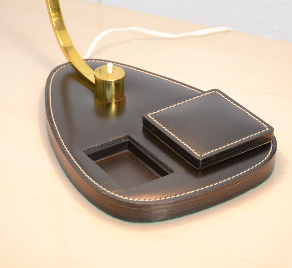 Luxurious Black Leather Desk Set attributed to Jacques Adnet