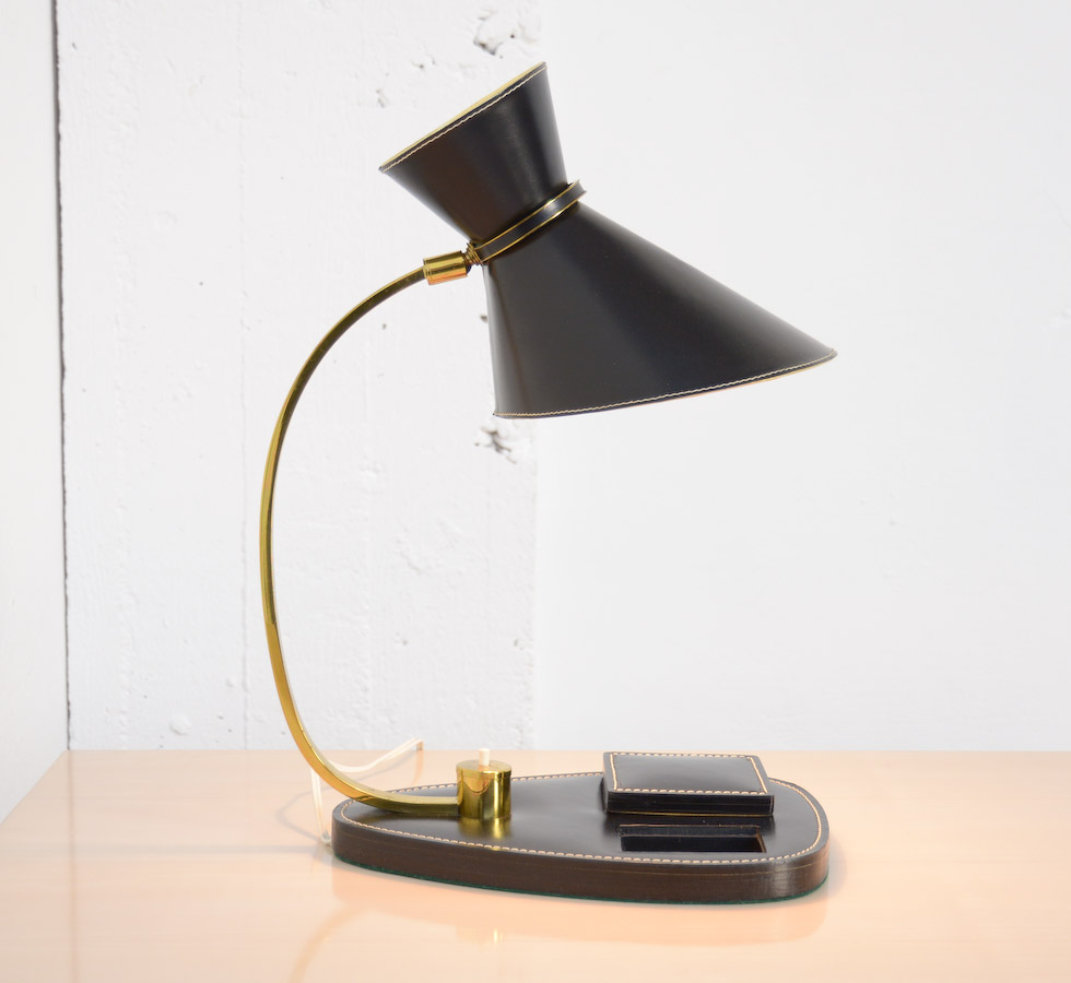 Luxurious Black Leather Desk Set attributed to Jacques Adnet