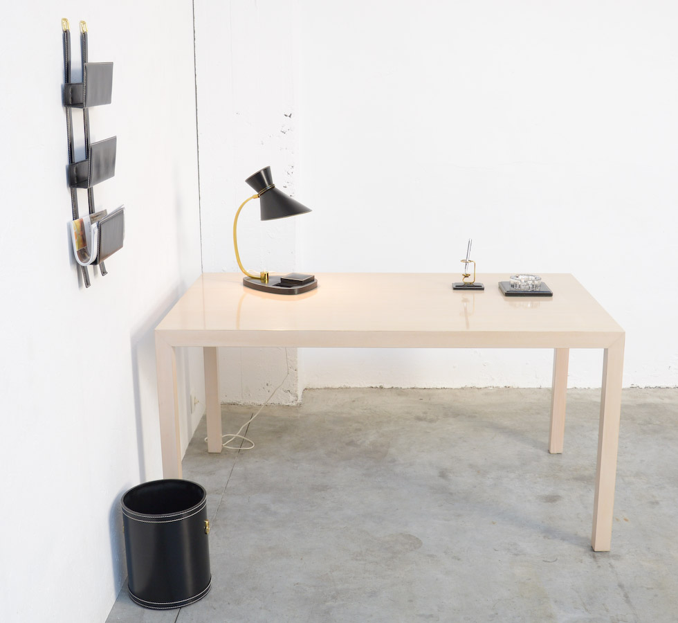 Luxurious Black Leather Desk Set attributed to Jacques Adnet