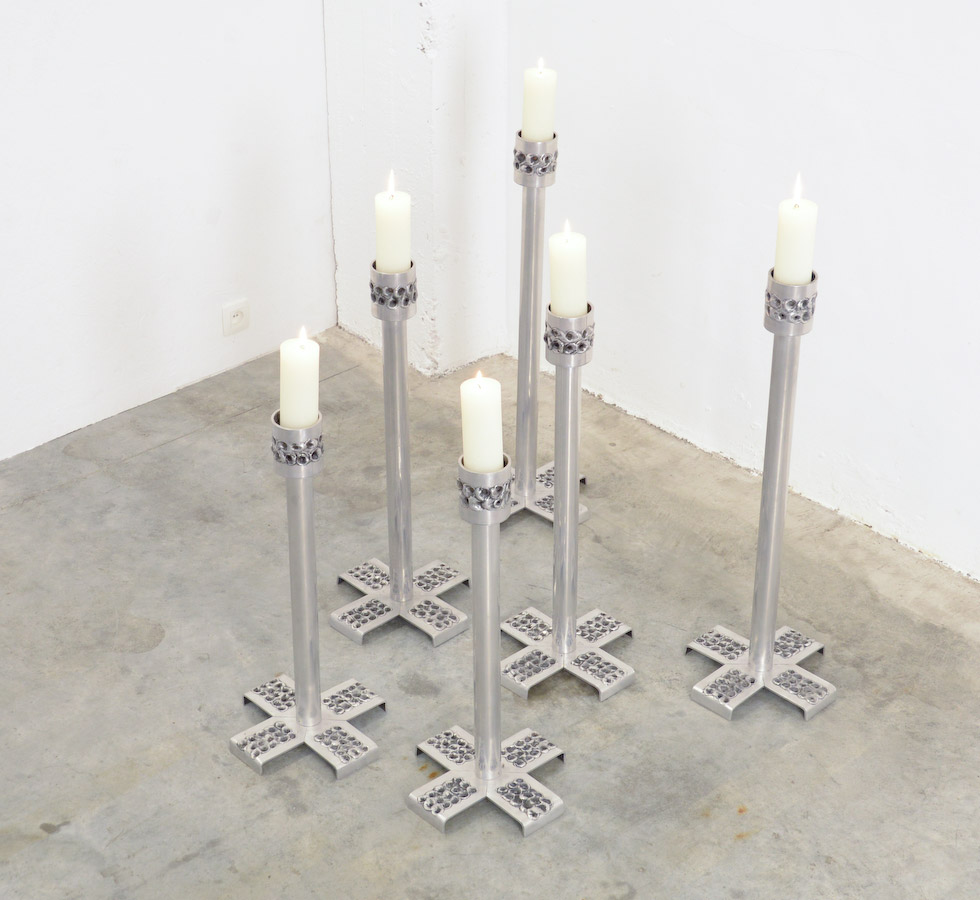 Set of 6 Brutalist Aluminum Candleholders