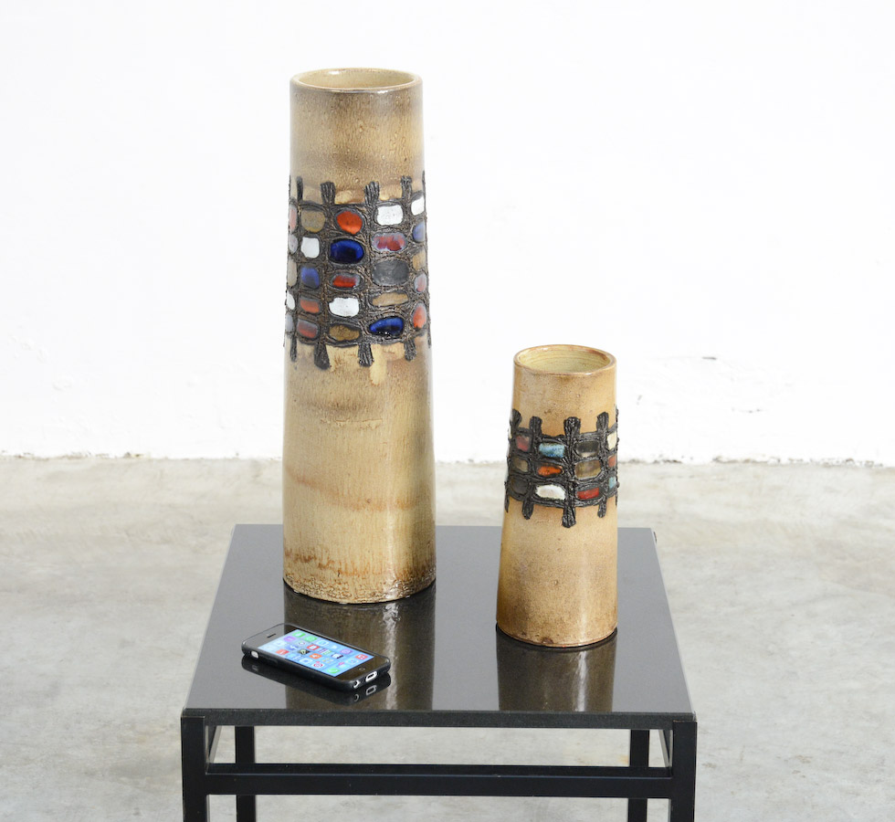 Pair of 1960s Ceramic Vases by Perignem