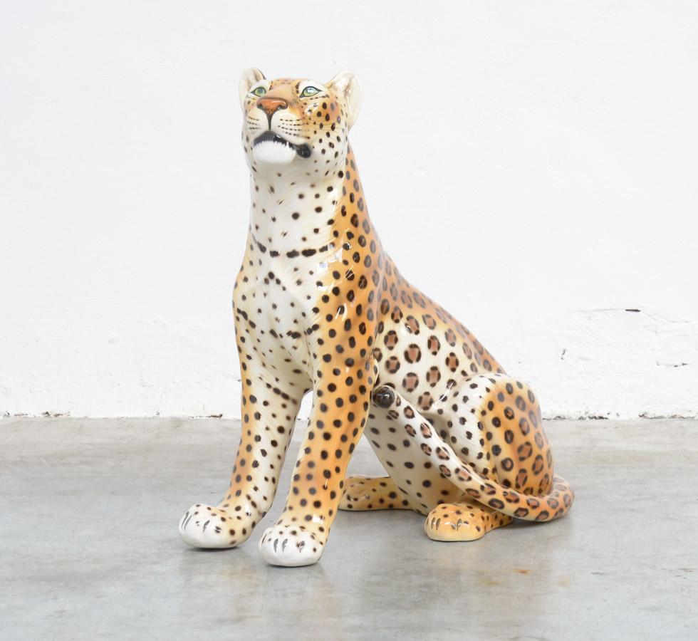 Large Porcelain Sculpture of a Jaguar by Ronzan, Italy - Vintage