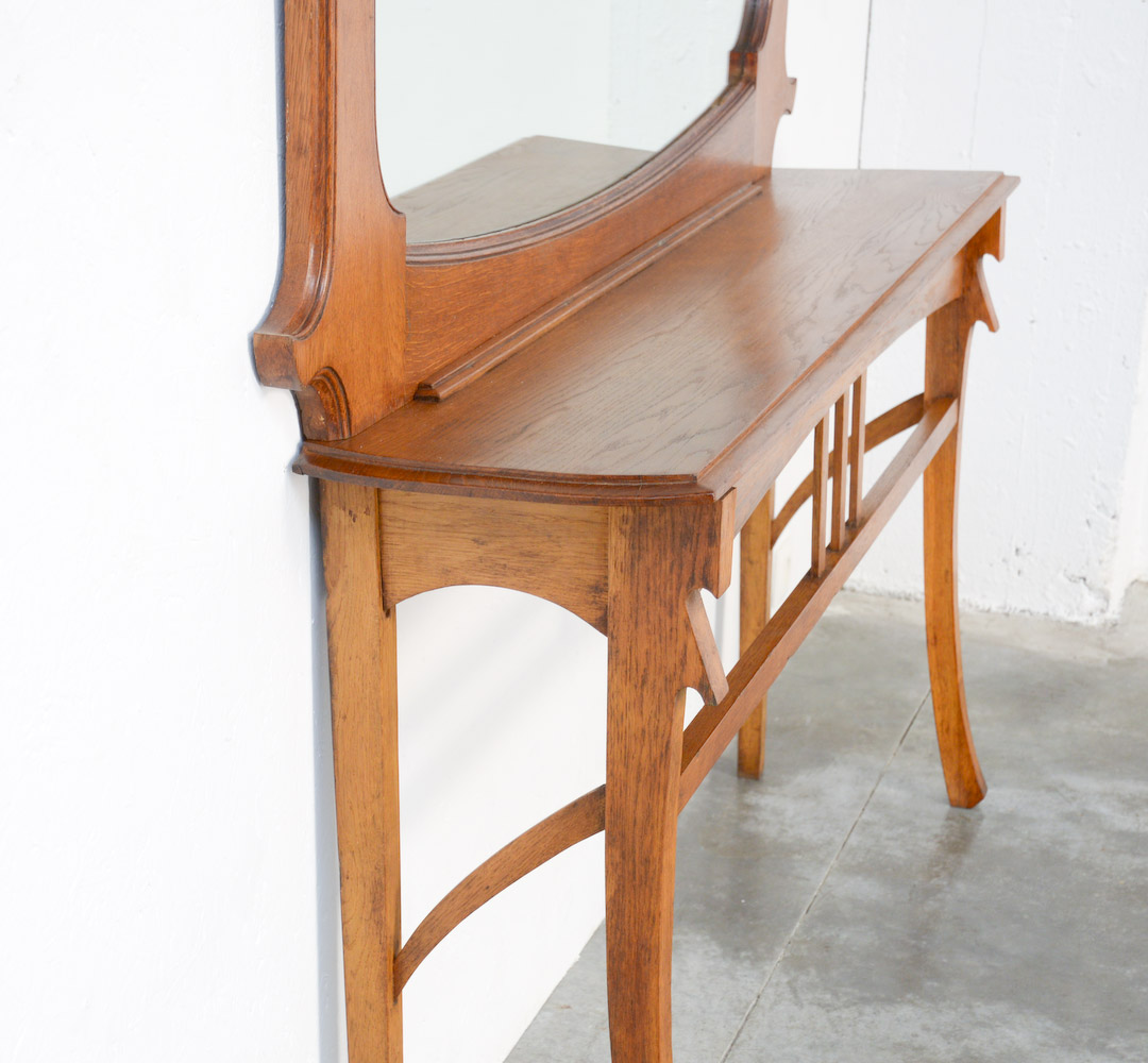 Giant Art Nouveau Mirror with Console attr. to Gustave Serrurier-Bovy