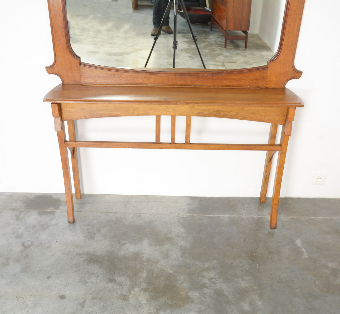 Giant Art Nouveau Mirror with Console attr. to Gustave Serrurier-Bovy