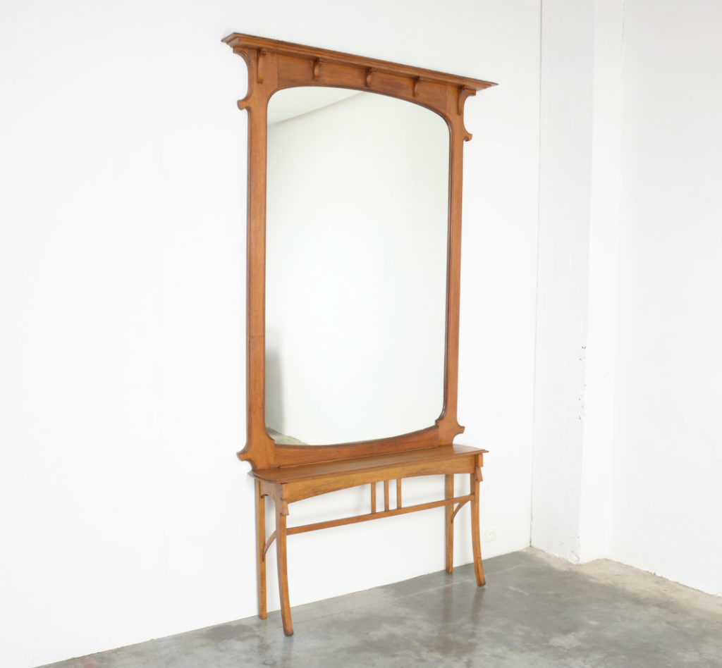 Giant Art Nouveau Mirror with Console attr. to Gustave Serrurier-Bovy