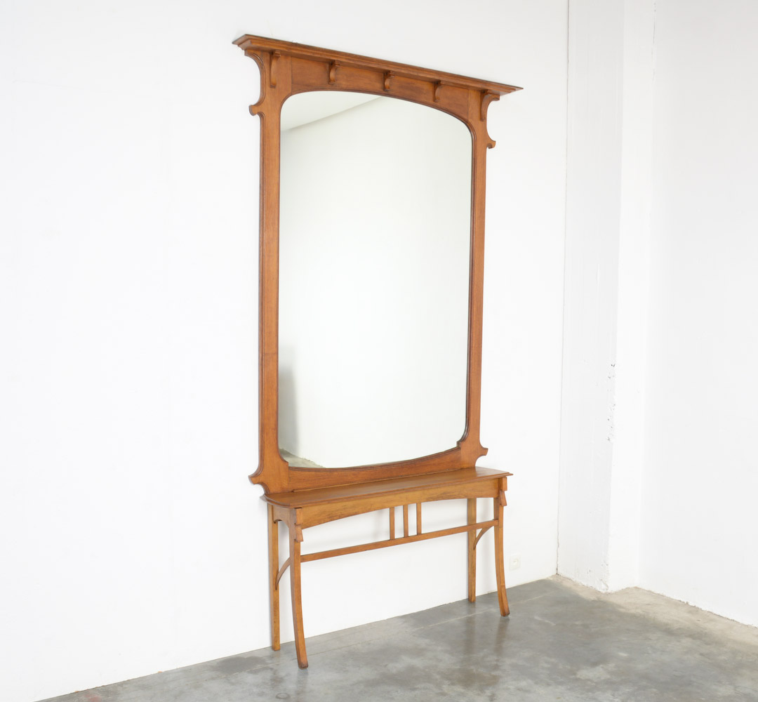 Giant Art Nouveau Mirror with Console attr. to Gustave Serrurier-Bovy