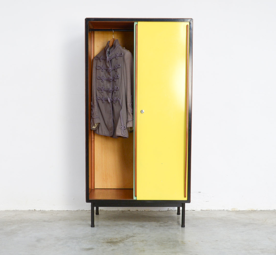 Mint Green and Yellow Wardrobe Cabinet by Willy Van Der Meeren