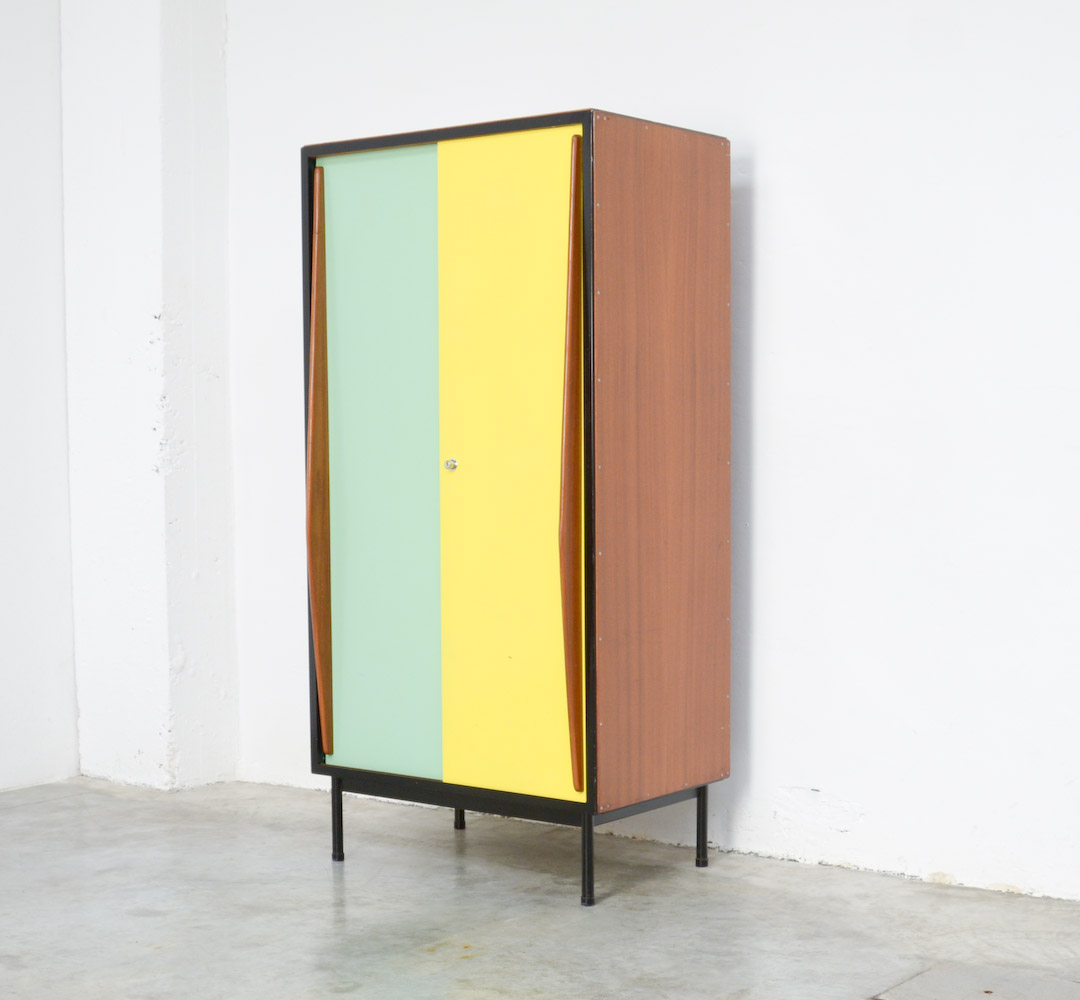 Mint Green and Yellow Wardrobe Cabinet by Willy Van Der Meeren