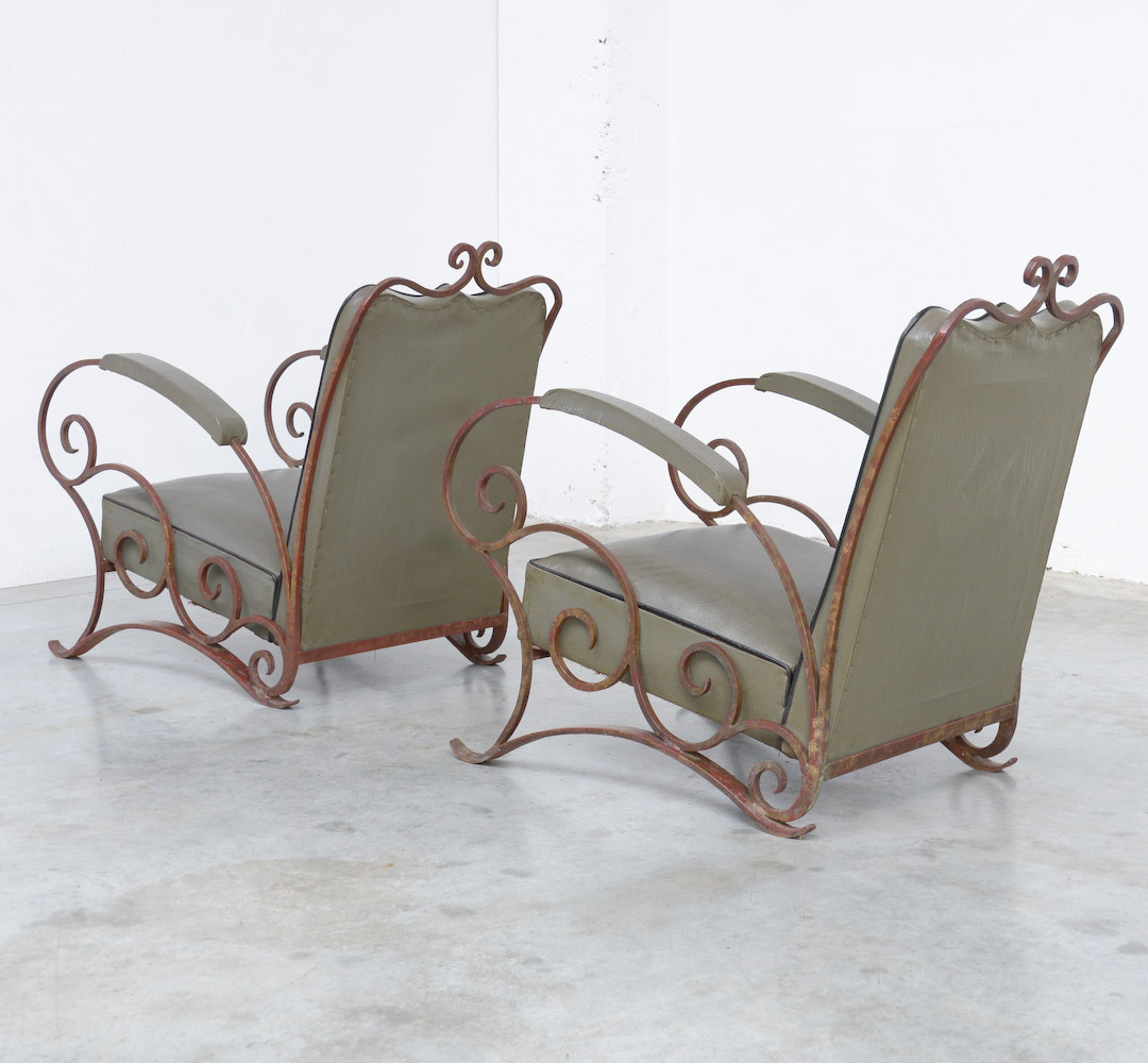 Elegant Pair of Wrought Iron Easy Chairs in the manner of René Drouet